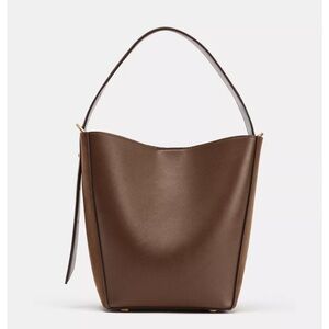 Zara COMBINATION Brown Leather SUEDE  Shoulder Bucket Bag Handbag NEW WO TAGS